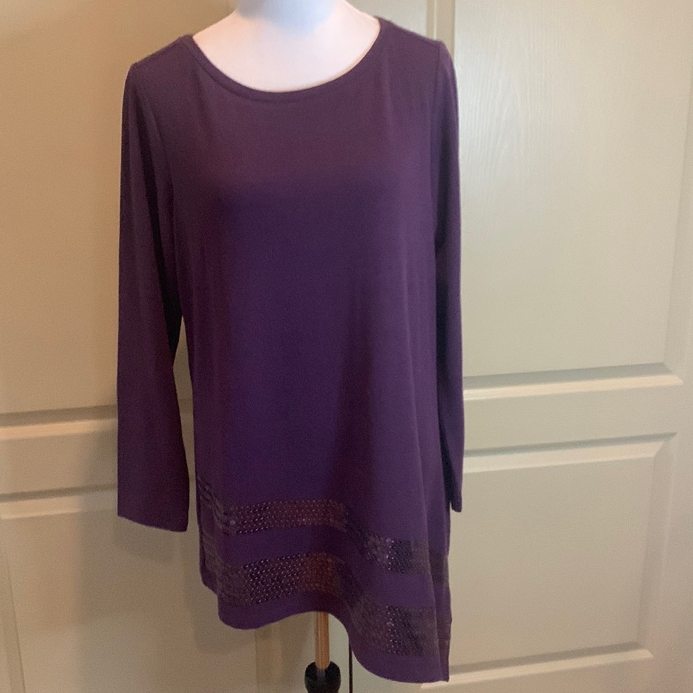 NWT DG2 Purple Long-Sleeve Asymmetrical Sequin Tunic L